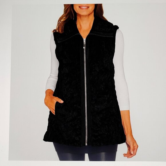 Dennis Basso Faux Fur Vegan Leather Zip Front Jacket w/ Zip-Off Sleeves NEW - Picture 9 of 14